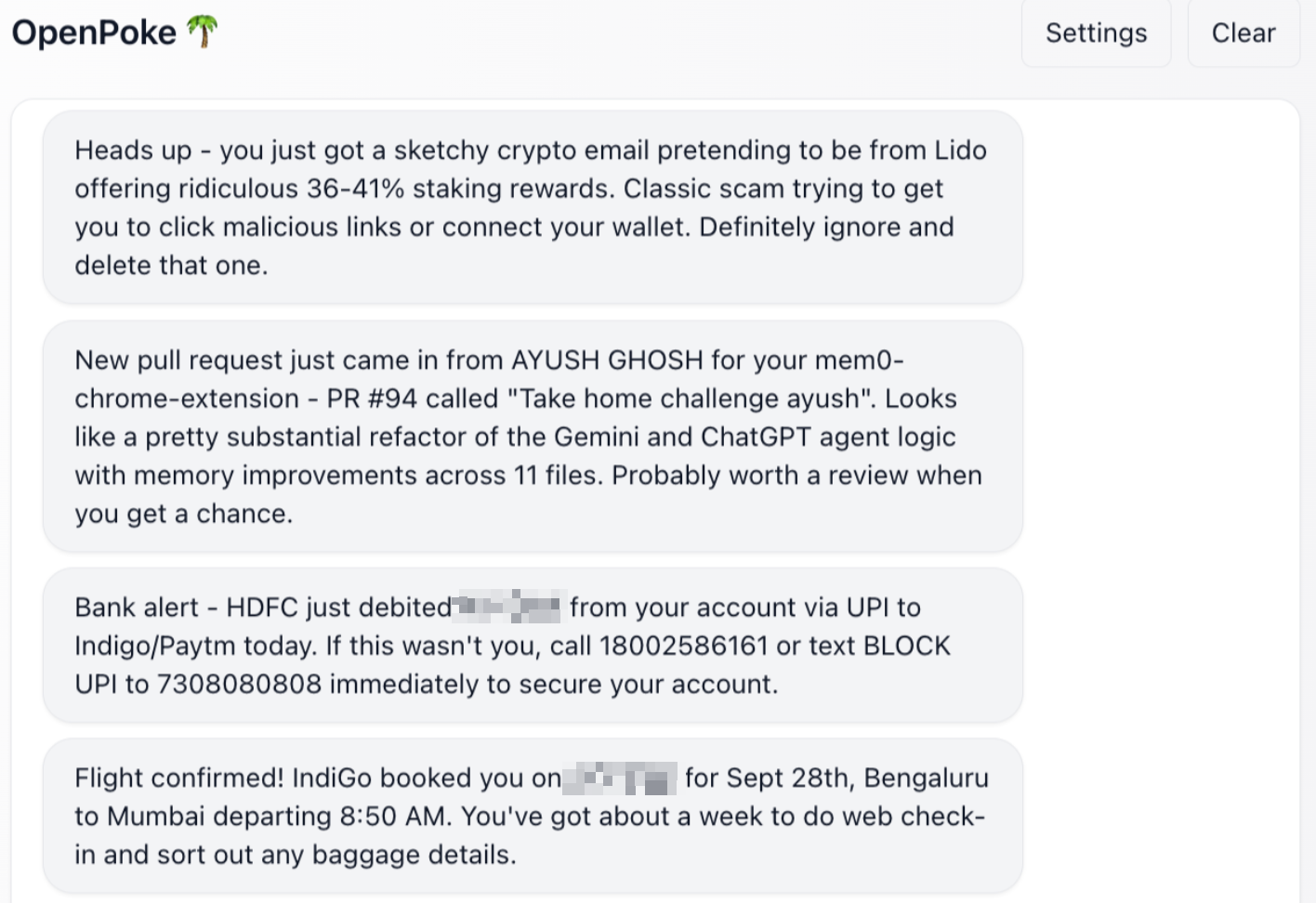 OpenPoke background monitor highlighting a high-priority email reminder