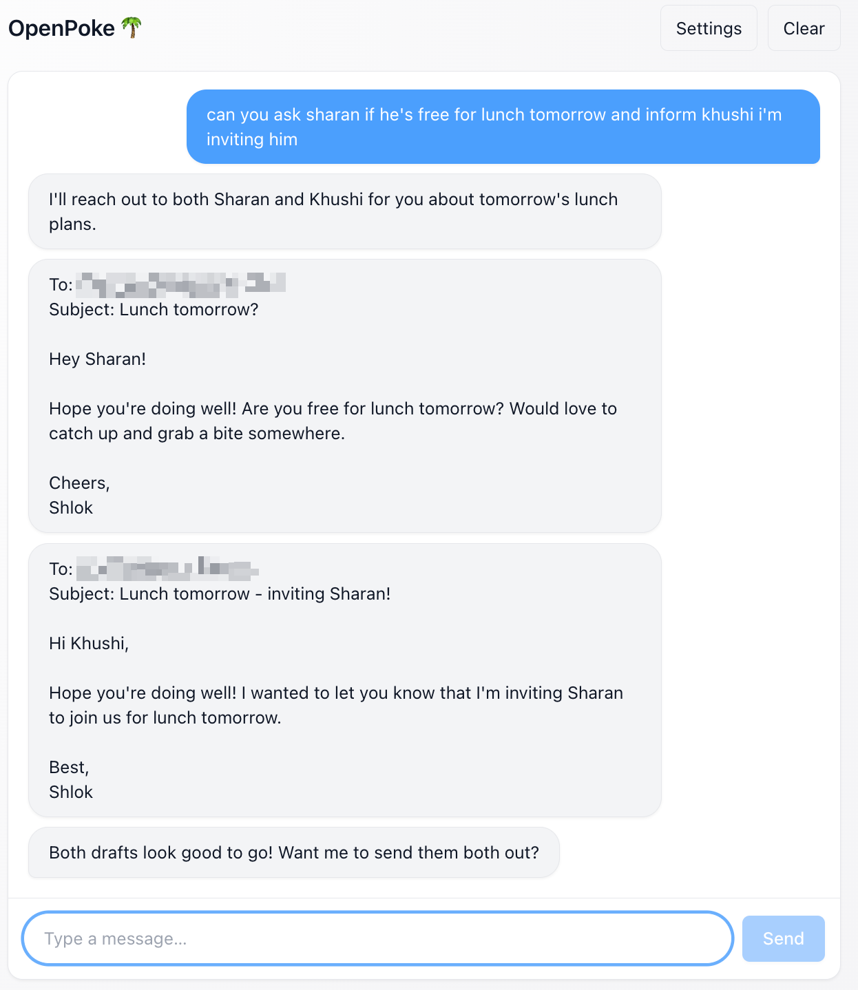 The Interaction Agent spawning multiple email-writing agents in parallel